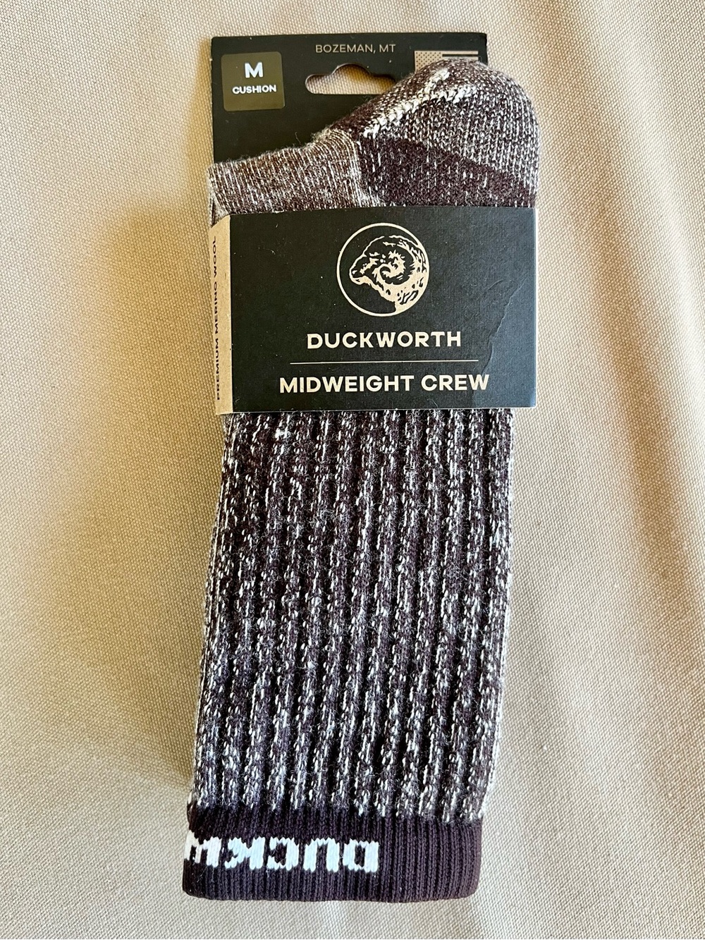 NEW Duckworth Men’s Midweight Crew Socks Wool Made USA Size M 6-9.5 — Gray